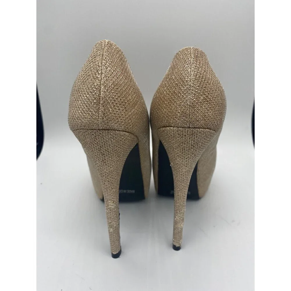 De Blossom Collection Gold Crystal Platform Heel Pumps, size 7